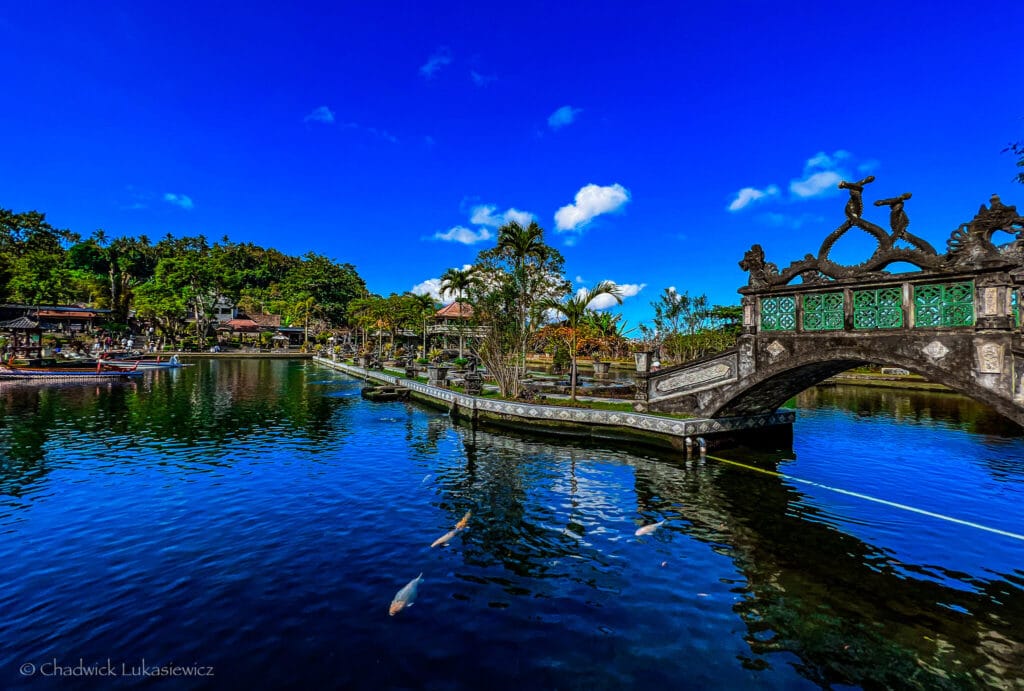 Tirta Gangga Water Palace in Bali, showcasing ADHD-friendly framing techniques with symmetry, reflections, and balanced composition